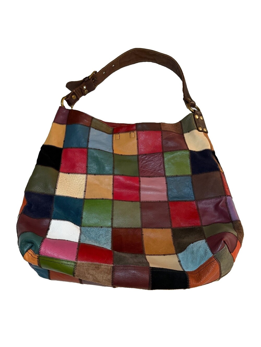 Rare ASO Ugly Betty Y2K Lucky Brand Leather Suede Patchwork Hobo Bag